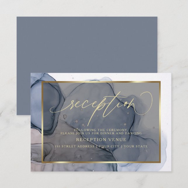 Eleganter Empfang Alcohol Ink Stains Einladung (Vorne/Hinten)