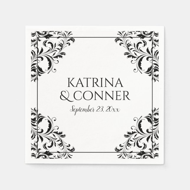 Eleganter Empfang Napkins | Nadine (schwarz) 2 Serviette (Vorderseite)