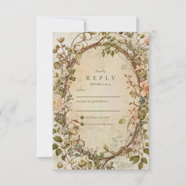 Eleganter Erdiger Boho-Blumenbogen Hochzeit RSVP Karte (Vorderseite)
