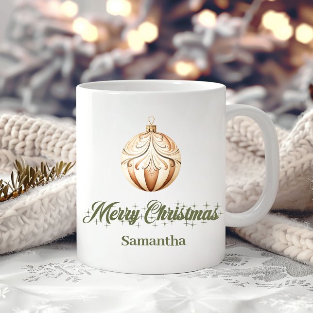 Eleganter, erdiger, nordischer neutraler Stil mit  Kaffeetasse (Earthy colors Christmas Coffee Mug,
simple classic warmish watercolor,
rustic  earthy tones Merry Ch)