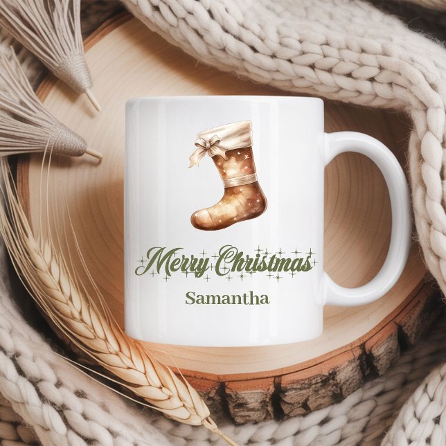 Eleganter, erdiger nordischer Stil, benutzerdefini Kaffeetasse (Elegant earthy Nordic style custom name christmas mug

)