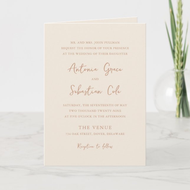 Eleganter, erdiger QR-Code Moderne Hochzeit Einladung (Vorderseite)