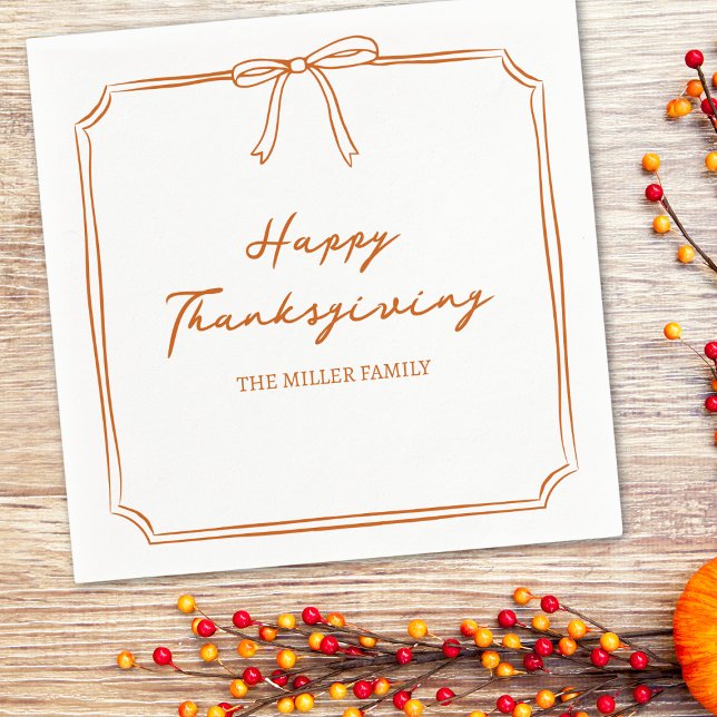 Eleganter Erntedank Burnt Orange Simple Chic Bow Serviette (Add a personal touch to your Thanksgiving decor with these elegant, customizable napkins.)