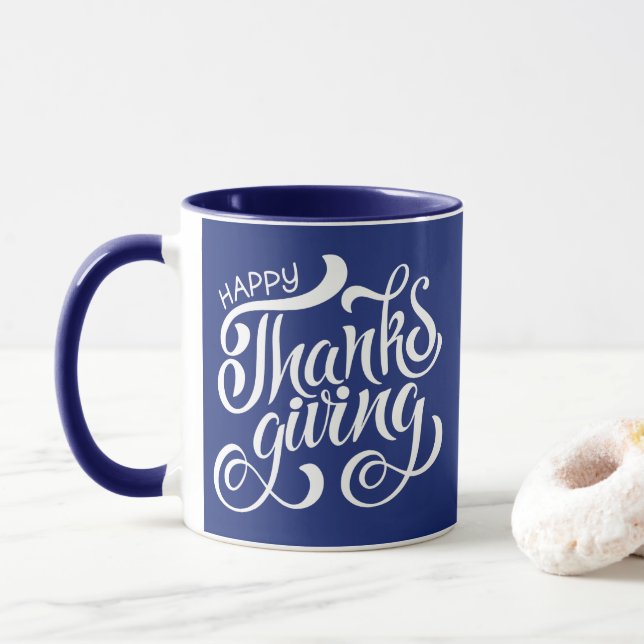 Eleganter Erntedank Typografie Tasse (Mit Donut)