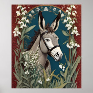 Eleganter Esel und Maiglöckchenblumen Poster