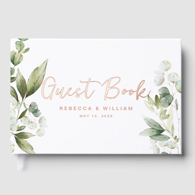 Eleganter Eucalyptus Foliage Wedding Foil Gästebuch (Vorderseite)