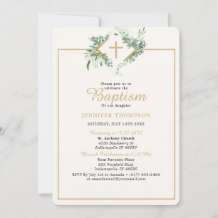 Eleganter Eucalyptus Greenery Gold Taufe Einladung