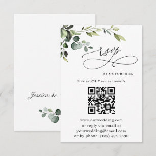 Eleganter Eukalyptus-Blumen-Hochzeits-QR-Code RSVP Karte