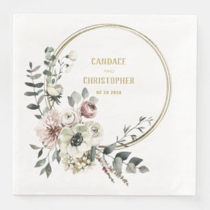 Eleganter Eukalyptus Blush White Floral Gold Rahme Serviette
