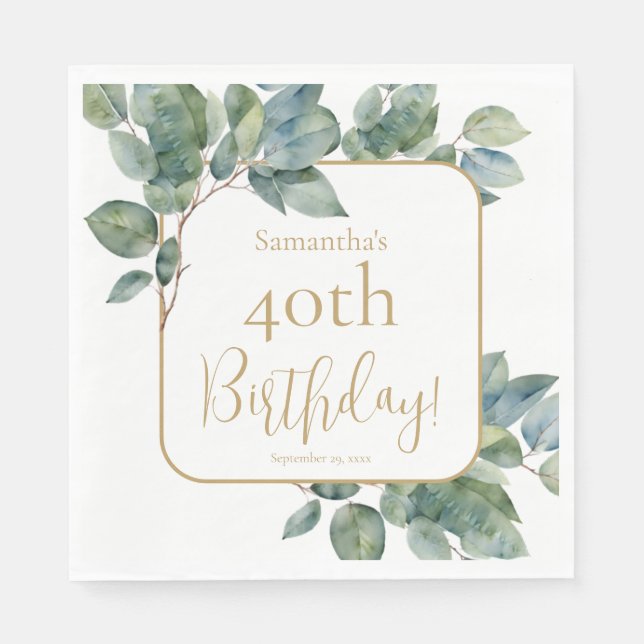 Eleganter eukalyptus botanischer Geburtstag Serviette (Vorderseite)