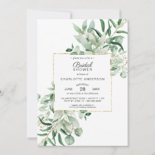 Eleganter Eukalyptus + Goldrahmen Brautparty Invi Einladung