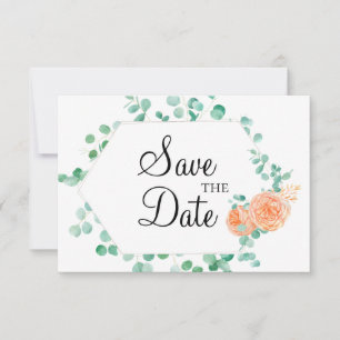 Eleganter Eukalyptus Grün Pfirsich Floral Save The Date
