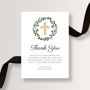 Eleganter Eukalyptus-Kranz religiöses Kreuz Begräb Dankeskarte