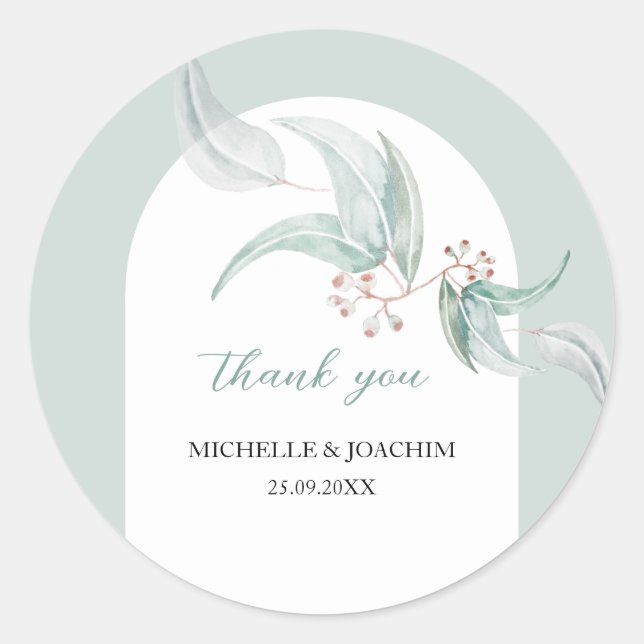 Eleganter Eukalyptus mit Blume Wasserfarbene Kunst Runder Aufkleber (Vorderseite)