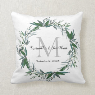 Eleganter Eukalyptus Monogram White Wedding Keepak Kissen