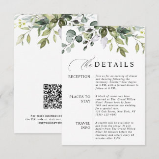 Eleganter Eukalyptus QR-Code Botanische Hochzeit Begleitkarte