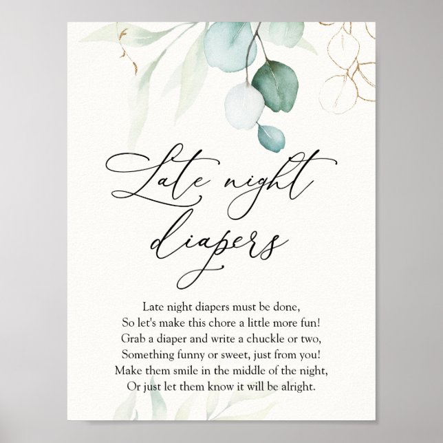 Eleganter Eukalyptus Spätnächtliche Windeln Poster (Vorne)