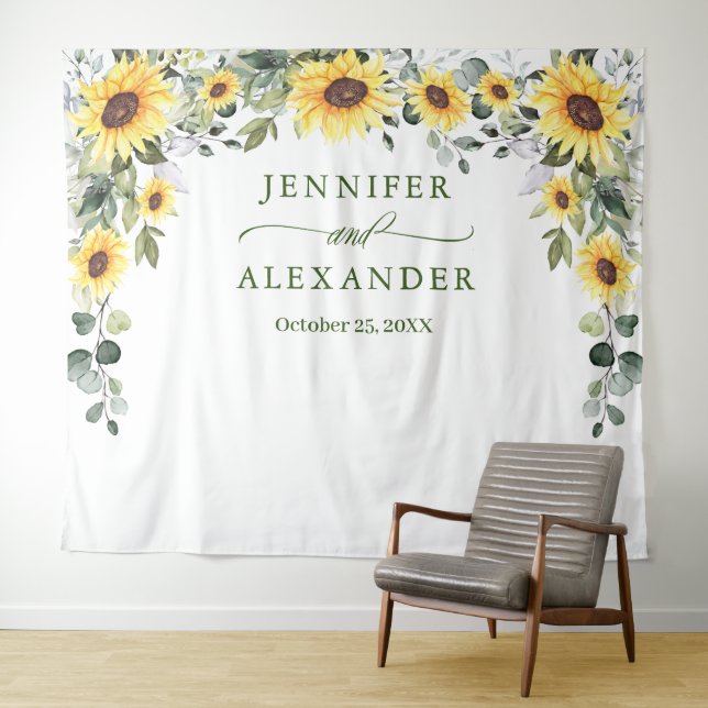 Eleganter Eukalyptus Sunflowers Foto Hintergrund Wandteppich (Beispiel (Horizontal))