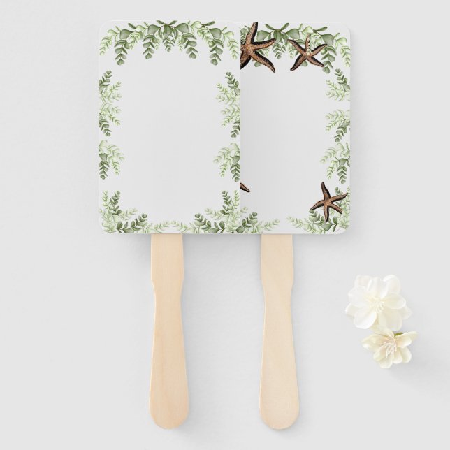 Eleganter Eukalyptus und Starfish Wedding-Fan Fächer (Vorne und Hinten)