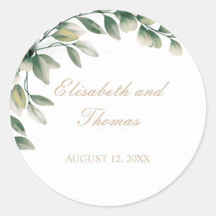 Eleganter Eukalyptus verlasst Hochzeit Runder Aufkleber