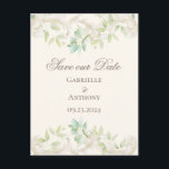 Eleganter Eukalyptus Vintag rustikal Save the Date Postkarte<br><div class="desc">Elegantes Vintages eukalyptus rustikales verziertes Design. Creme Hintergrund. Passen Sie Ihre Wünsche an. Klicken Sie zum Anpassen auf den Link "Weitere Anpassung" und verwenden Sie das Design-Tool,  um Änderungen in Namen und Datum. 100% Kundenzufriedenheit bei "Zazzle"</div>