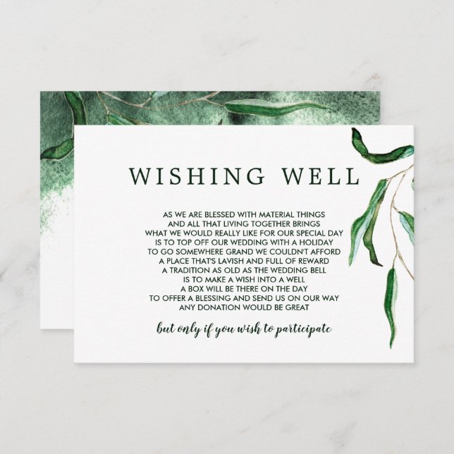 Eleganter Eukalyptus Wedding wünscht gute Beilage Einladung (Vorne/Hinten)