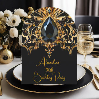 Eleganter Exotic Birthday Black Gold Jewel Butterf Einladung