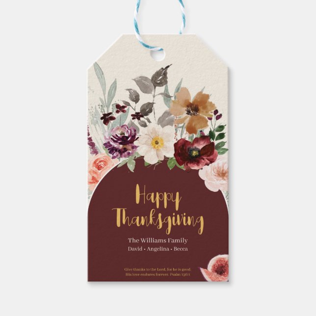 Eleganter Fall Floral Erntedank Geschenkanhänger (Vorderseite)