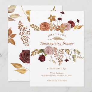 Eleganter Fall Floral Woodland Erntedank Einladung