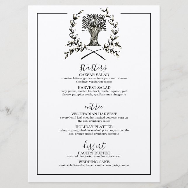 eleganter Fall HARVEST WEDD Herbst Vintag Menükarte (Vorderseite)