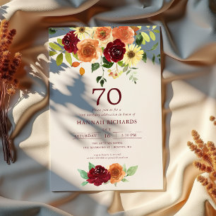 Eleganter Fall   Herbst Floral 70. Geburtstag Einladung