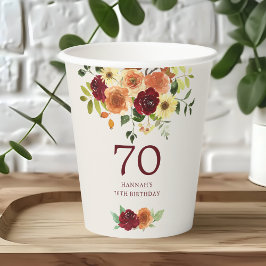 Eleganter Fall | Herbst Floral 70. Geburtstag Pappbecher