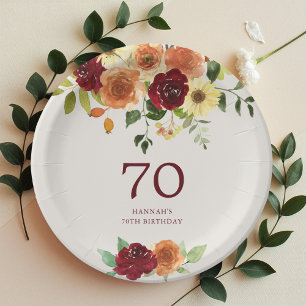 Eleganter Fall Herbst Floral 70. Geburtstag Pappteller