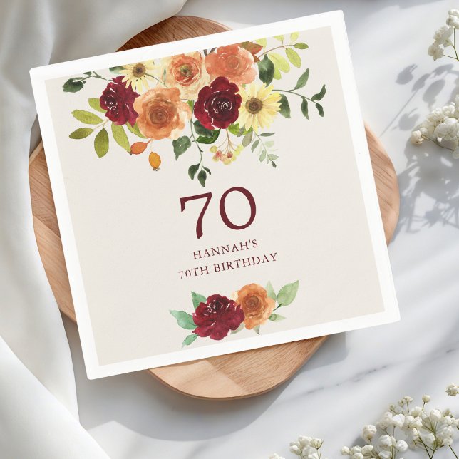 Eleganter Fall | Herbst Floral 70. Geburtstag Serviette (Von Creator hochgeladen)
