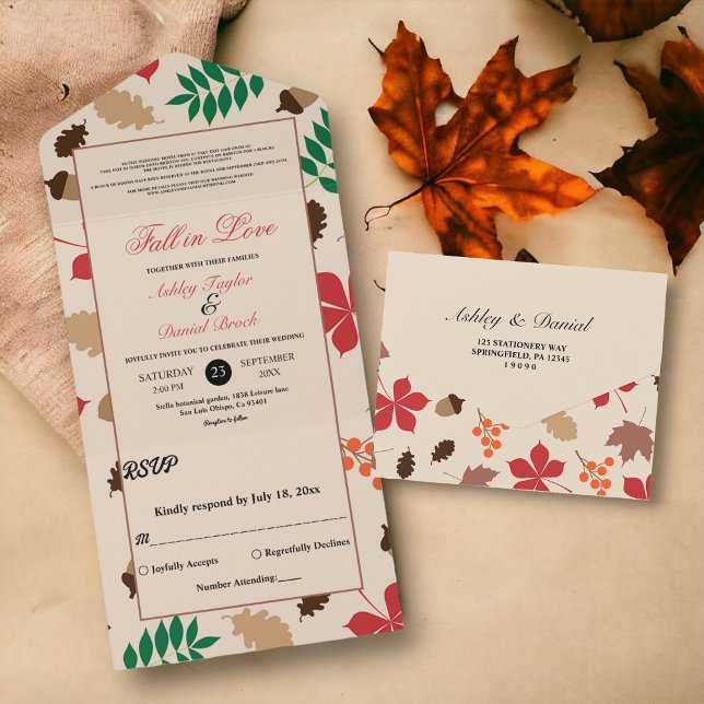 Eleganter Fall in Liebe Blätter Herbstblumenhochze All In One Einladung (Von Creator hochgeladen)