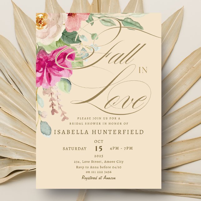 Eleganter Fall in Liebe Blumenkohl Brautparty Einladung (Elegant Fall in Love Floral Bridal Shower Invitation)