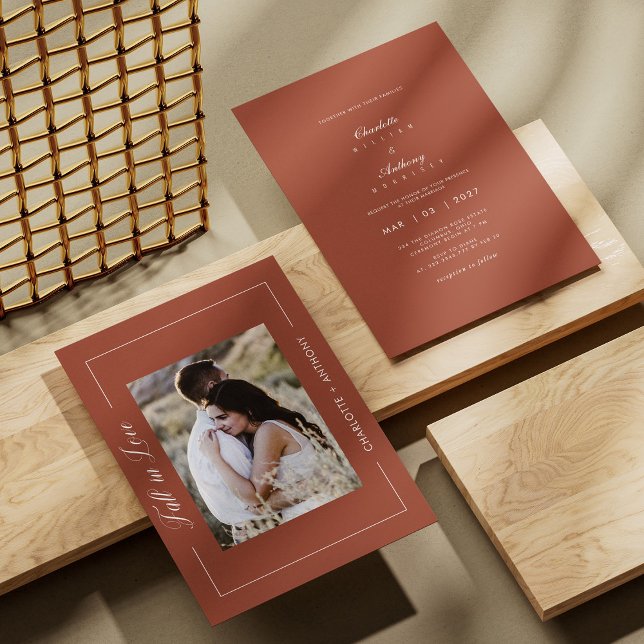 Eleganter Fall in Liebe Einladung (Personalized Elegant Fall in Love Terracotta Wedding Invitation)