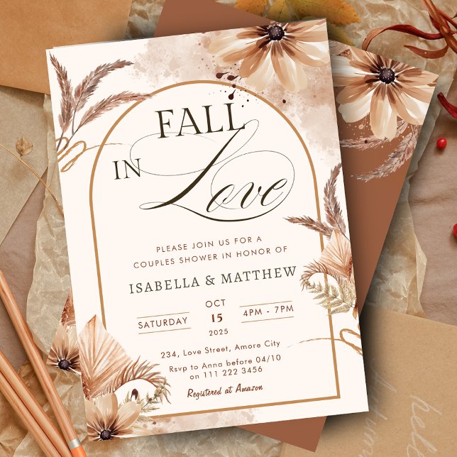 Eleganter Fall in Liebe Paare Boho Polterabend Einladung (Elegant Fall in Love Couples Boho Wedding Shower Invitation)