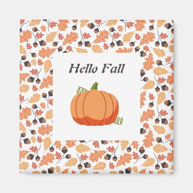 Eleganter Fall Pumpkin mit Autumn Leaves Muster Magnet (Vorne)