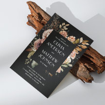 Eleganter Fall schwarz Blumen Hochzeit QR-Code Det