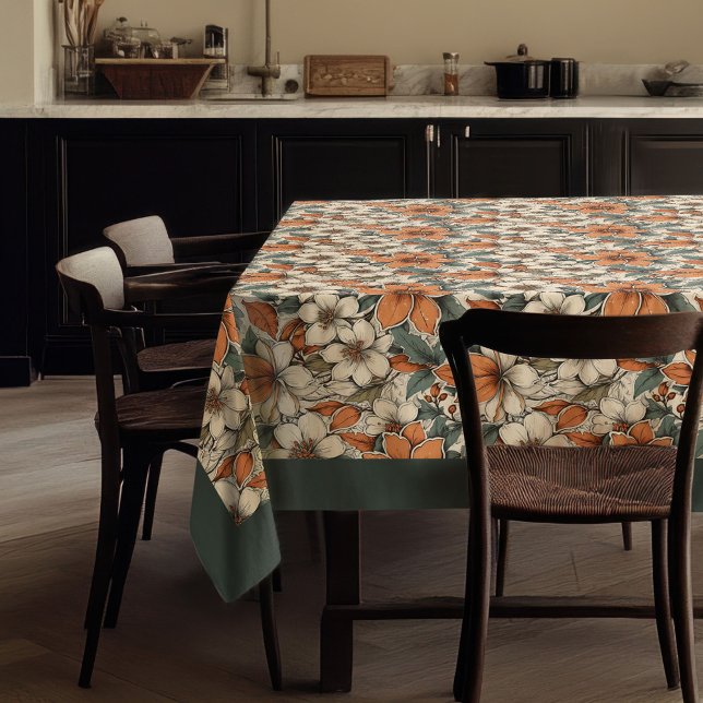Eleganter Fall Terracotta weiße Blume pastellgrün Tischdecke (Elegant fall terracotta white flowers pastel green tablecloth)