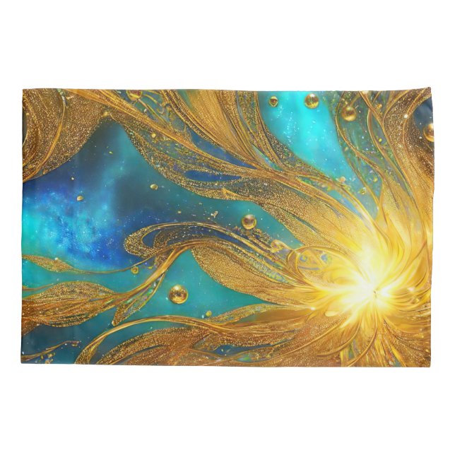 Eleganter Fall von Blue and Gold Burst Pillow Kissenbezug (Rückseite)