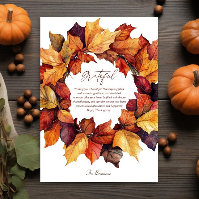 Eleganter Fall Wreath Rustikaler Erntedank Feiertagskarte (Elegant Fall Wreath Rustic Thanksgiving Holiday Card)