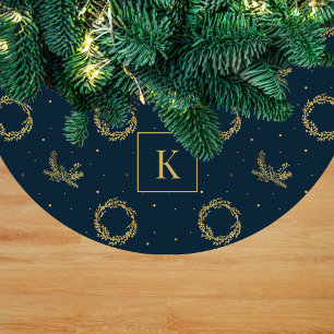 Eleganter falscher goldener Weihnachtskranz Monogr Fleece Weihnachtsbaumdecke