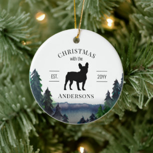 Eleganter Familienname Frenchie Weihnachten Keramik Ornament
