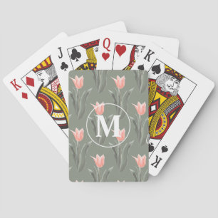 Eleganter Familienname Monogramm Pfirsich Tulpen M Spielkarten