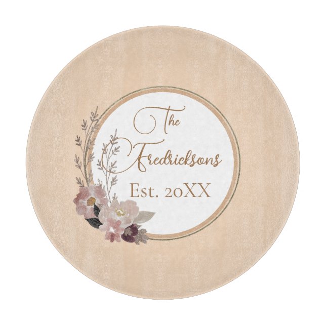 Eleganter Familienname Watercolor Floral Schneidebrett (Vorderseite)