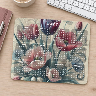 Eleganter farbenfroher Blumenkalender 2027 Mousepad