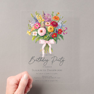 Eleganter farbenfroher Blumenstrauß zum Geburtstag Acryleinladungen
