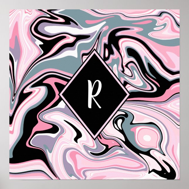 Eleganter, farbenfroher Marmor rosa lila schwarz Poster (Vorne)
